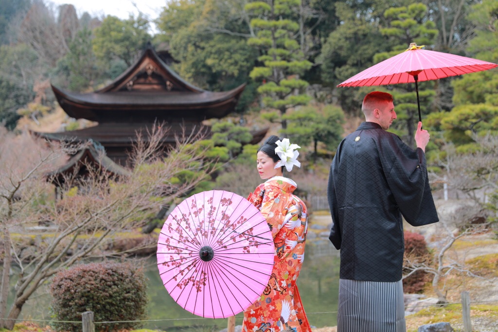 憧れの日本庭園で和装写真♡